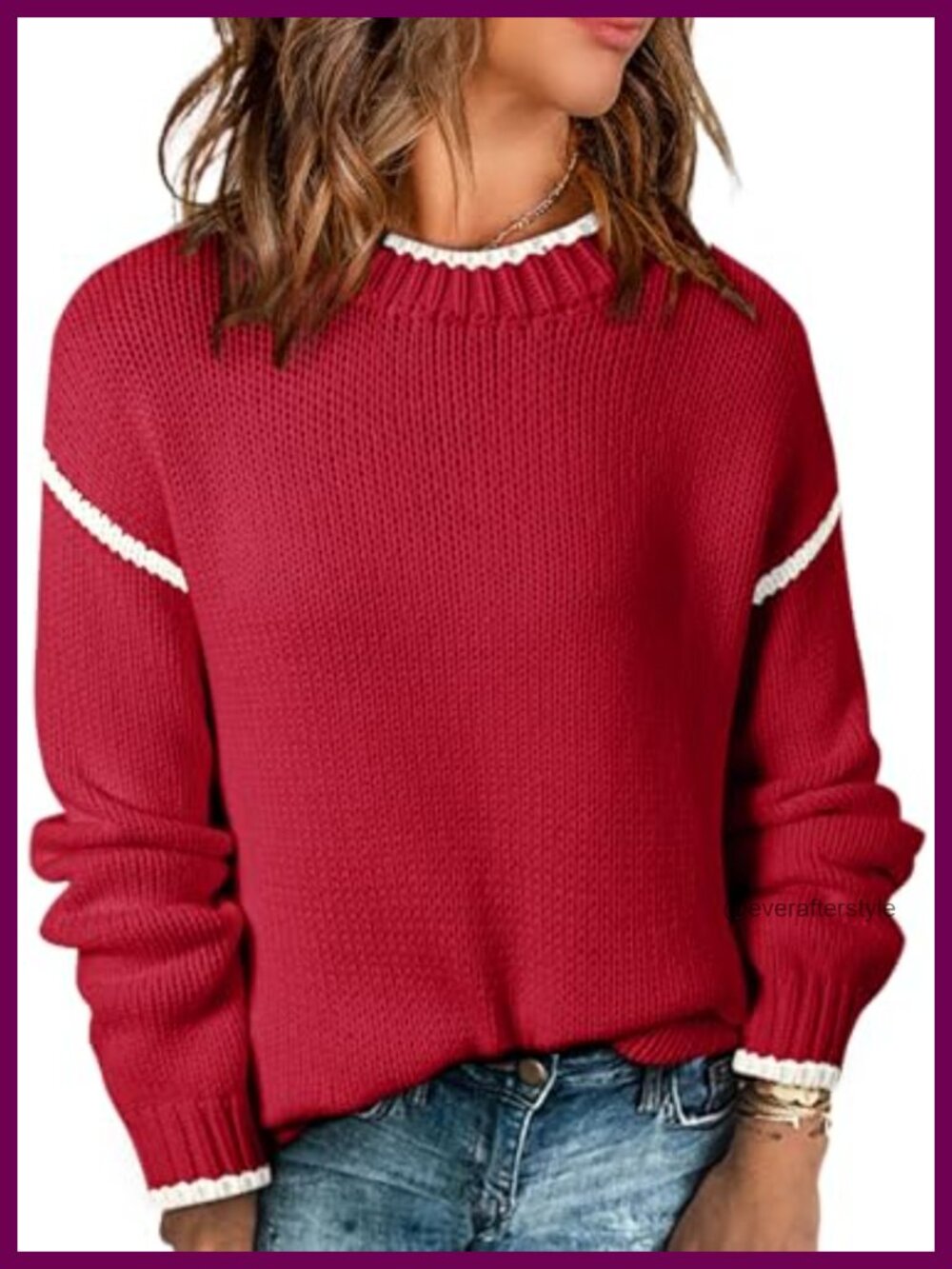 Crewneck Long Sleeve Cable Knit Pullover Sweater Loose Relaxed Fit